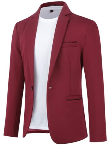 Allthemen Blazer da Uomo Slim Fit con Un Bottone Suit Jacket Giacca Elegante Formale for Wedding Business Evening da Lavoro Vino Rosso M