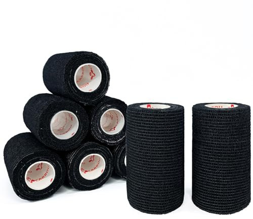 [8 Pack 4 x 5 Yards] Black- Self Adhesive Cohesive Bandage Wrap, Self Adherant Non-Woven Wrap Rolls, Atheletic Tape for Wrist, Ankle, Hand, Leg, Premium-Grade Medical Stretch Wrap