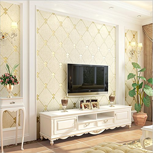 MEAIHOME Modern Simple 3D Non-Woven Flocking Diamond Lattice Pattern Wallpaper for Living Room Bedroom TV Background Beige Color Non-Pasted 1.73' W x 32.8' L