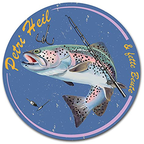Fisch Aufkleber im Retro Stil 10x10cm Angeln Fischen Vintage Sticker für Auto Boot Angelkoffer Angel Zubehör wetterfest R164 (03 Forelle, Petri Heil)