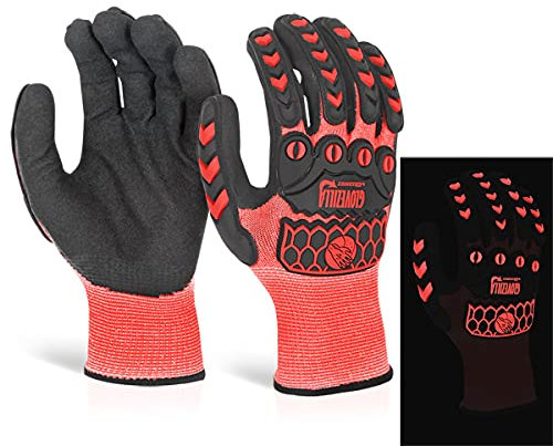 Glovezilla BEESWIFT GLOW IN THE DARK FOAM NITRILE COATED GLOVES RED XXL