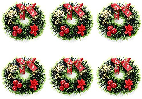 YQYAZL - Set di 6 ghirlande natalizie con candele mini, bacche rosse, campane, pino, corona per albero di Natale, portacandele per ornamenti natalizi, decorazioni per la casa/A5