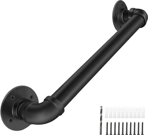 PNBO Wall Handrail 2FT/60CM,Industrial Staircase Railing 1.25 Inch Tube Diameter,Galvanized Pipe Handrails for Indoor Stairs with Wall Mount Support,for Wall Mounted Stairway Handrail