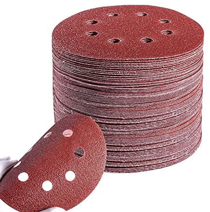 WAIZHIUA 100 Piezas Discos Para Lijas 125mm, Papel De Lija Velcro Lija Circular Con 8 Agujeros Para Lijadora Excéntrica y Lijadora Orbital Grano 40/60/80/120/240