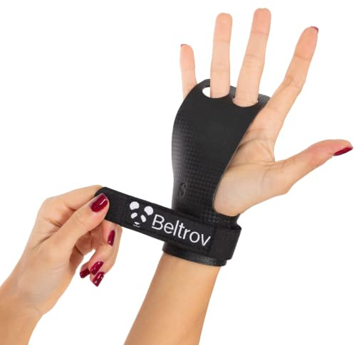 Beltrov - Maniques pour l’Entraînement en Parcours, Le Gym, Gymnastique, Halterophilie, Fitness, Barre de Traction - pour Hommes et Femmes - 2 Trous - Poignées pour l’Haltérophilie (Noir, S)
