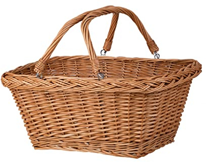 e-wicker24 Alles aus Weide Naturfarbiger Einkaufskorb aus Weide, retro Bügelkorb, Vintage Stil, Weidenkorb, Marktkorb rechteckig (Natur)