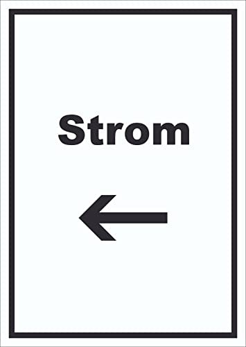 HB-Druck Strom Schild mit Text und Richtungspfeil Links Anschluss hochkant A6 (105x148mm)