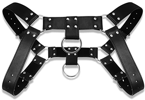 BBTO Cintura Pettorale per Corpo da Uomo Regolabile Cinghia per Petto con Anello Fibbia Punk per Costume di Halloween(Semplice,Nero)