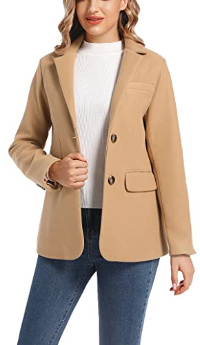 ZHANCHTONG Chaqueta blazer de mezcla de lana con dos botones y solapa de muesca para mujer, Flap-khaki, XL