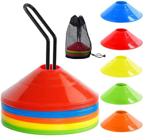 25 Stück Markierungshütchen, Fussball Hütchen Inklusive Verriegelungsband und Tasche Hütchen Sport Für Fußball Training