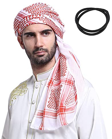 NICEYEA Arab Muslim Schal Wrap/Aqel Seil Arabian Headwear Keffiyeh Kafiya Wrap Kopfbedeckung Kopf Wraps Igal Hauptkleid Arab Egal Agal Wüste Kabel Hut-Kopf-Ring für Saudi-Arabien Dubai UAE Reisen