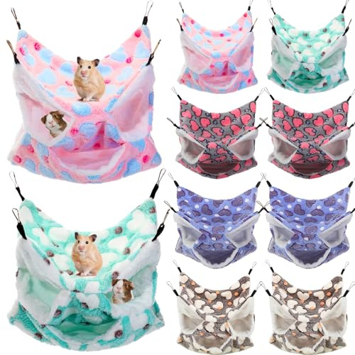 Sadnyy 10 Pieces 3 Tier Ferret Rat Hammock Guinea Pig Warm Sleeping Bed Pet Cage Hanging Bunkbed Hammock for Small Animals Chinchilla Reptile Glider Squirrel Hideout Play Sleep(Fresh Pattern)