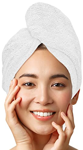 LUXTOGO Premium Haarturban-Handtuch, 100% Baumwolle, Hochwertiges Turban-Handtuch Mit Knopf Und Gummizug, Supersaugfähiges Kopf-Turban (1 STK Weiß)