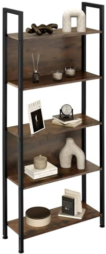 tectake® Industrial Wandregal Metall und Holz, mit 5 Ebenen, 62x24x165,5cm, Bücherregal Wand, als Raumteiler Regal, Küchenregal Wand, Nischenregal, Bookshelf - Industrial Dunkelbraun