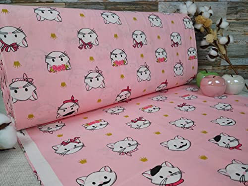 240cm Extrabreit Popeline Baumwolle Stoff Meterware ab 50cm 100% Baumwollstoff Stoffe Bastelstoff ÖKO-TEX Ranforce Kinderstoffe Stoffe Kinder Tiere Krone Babystoffe Baby Katze VP0K026 (Rosa)