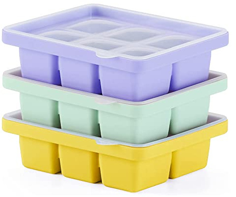 3 Stück Eiswürfelform, Silikon Eiswürfelbehälter XL Mit Deckel, Stapelbar und Spülmaschinenfest Eiswürfelformen, Für Bier und Wein (3 Farbe -B, 3er Set(18 Eiswürfel))