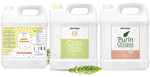 PLANTAWA Pack Jabón Potásico 5L + Purín de Ortiga 5L + Cola de Caballo 5L | Solución Natural | Fácil Aplicación | Uso Versátil y Eficaz