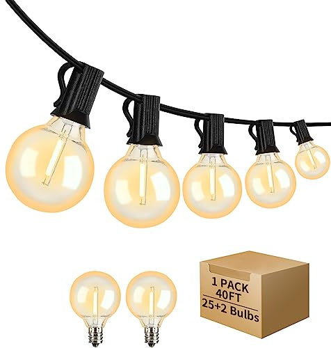 ShineU 40FT LED Outdoor String Lights Waterproof, G40 LED Globe Outdoor Lights for Patio with 27 Edison Vintage Shatterproof Bulbs, Connectable Backyard Lights for Garden, Bistro, Porch, Cafe