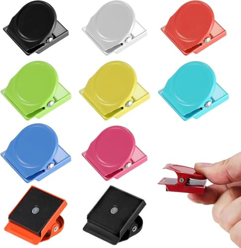 10 Pcs Fridge Magnetic Clips, Fridge Magnets Clips, Magnetic Clips, Colorful Strong Whiteboard Magnets for Whiteboard Notice Board Refrigerator Picture Memo Note Home Office