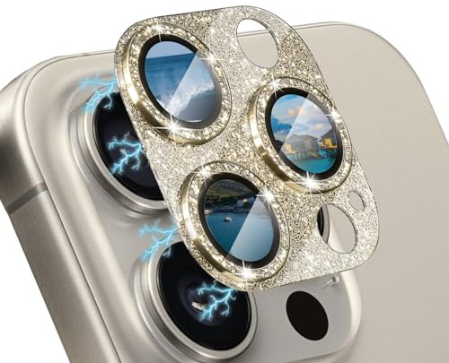 WoPail Protecteur d'Objectif de Caméra pour iPhone 15 Pro/15 Pro Max, Glitter Femmes Caméra Arrière Protecteur Film Dureté 9H Verre Trempé Protecteurs pour iPhone 15 Pro/15 Pro Max - or