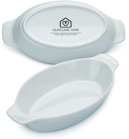 Heartland Home Porcelain Mini Casserole Dish Oval Au Gratin Dish (2pc Set). Cauliflower Au Gratin Baking Dish, Banana Split Bowls, Single Serving Casserole Dishes, Small Individual Gratin Dishes Set