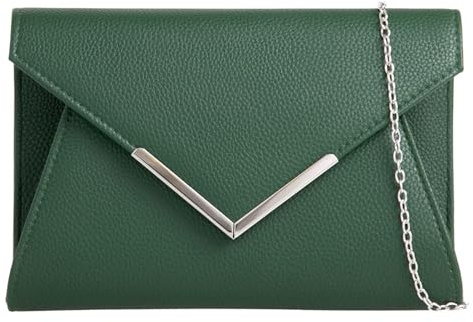 Bolso de mano de piel sintética estilo sobre, para novia, graduación, boda, noche, fiesta, bolso de mano, verde oscuro, medium