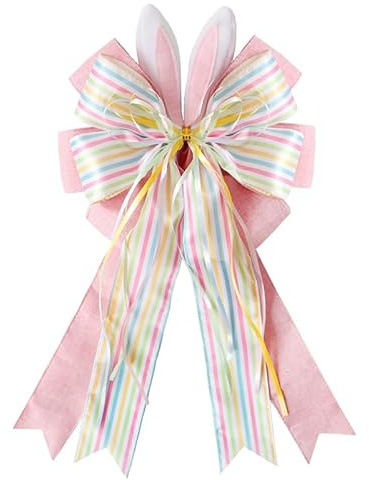 SIMISI RIBBON Großer Osterkranz, Schleife, Jute, Drahtschleife mit Haseneiern, Türornamente für Ostern, Baum, Party-Dekorationen (27,9 x 50,8 cm)