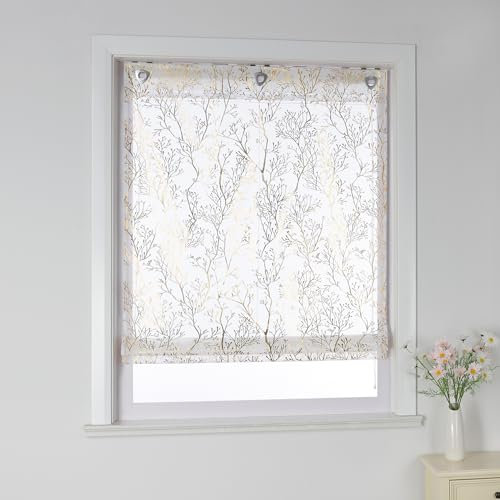 Joyswahl Moderne Raffrollo ohne Bohren Raffrollo mit Hakenaufhängung Wohnzimmer Raffgardinen Fenster Vorhänge Transparent Bändchenrollo BxH 80x140cm Gold 1 Stück