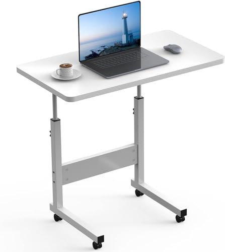 PIPIPOXER 60x40cm Laptoptisch höhenverstellbarer Schreibtisch mit drehbarer Rollen Computertisch mobiler Laptop Schreibtisch auf Bodendrehung für Schlafzimmer,Büro,Bett,Sofa(Weiß) 60x40cm