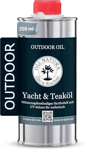 OLI-NATURA olio per yacht e teak – olio per legno per esterni – 250 ml – olio di lino di alta qualità con protezione dai raggi UV, dagli agenti atmosferici, dalla fragilità e dall'ingrigimento –