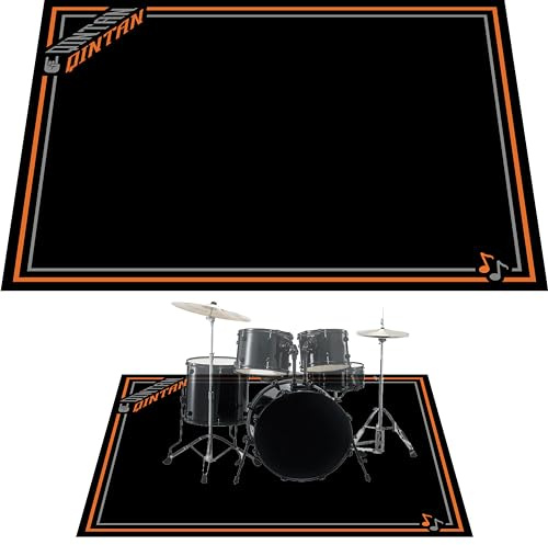 Qintan Drum Rug, Drum Mat with Non-Slip Grip Bottom(4x5.3Ft), Drum Carpet for Noise Reduction, Pad for Jazz Drum & Electric Drum Set, Ideal Gift for Drummers, Drum Accessories, 47x63in, Orange & Gray