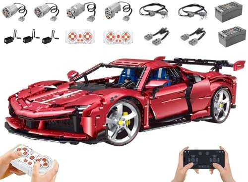 Technik Auto für SF90 Modell, Mit 7Motoren Set, 1:8 Groß Auto Modellbausatz, 3639 Teile MOC Klemmbausteine Rennauto Set, Automodell Sammlerstück für Autofans, Keine Originalverpackung