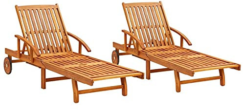 Ailgely 2 STK. Sonnenliege klappbar mit Rädern, Gartenliege Liegestuhl Holz Relaxliege Garten Klappliege Gartenliegestuhl Holzliegen Outdoor, Massivholz Akazie