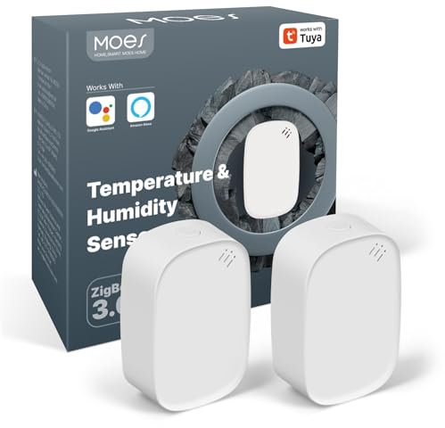 MOES Tuya Smart ZigBee Thermometer Hygrometer Innen（MOES ZigBee Hub Erforderlich),Temperatur- und Feuchtigkeitssensor Digitales mit App-Steuerung,Datenspeicherung(2 Pack)