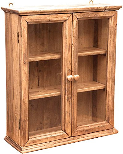 Biscottini Vetrina Cucina in Legno 58,5x48,5x18,5cm | Oiattaia Shabby Chic da Parete 3 Ripiani | Mobile Vintage 2 Ante | Mobiletto Bagno sospeso