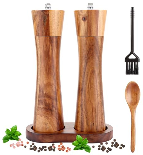 Oungy salt och pepparkvarn set trä 21 cm pepparkvarn stor med keramisk kvarn kvarn salt och peppar kvarn, peppar och saltkvarn, kryddkvarn, set i en fin presentförpackning