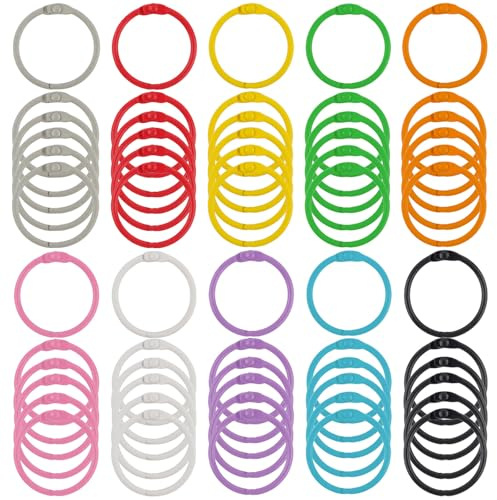 60 Stück Buchringe, Buchbinderinge Bunt, Binderinge Metall 30mm, Binder Ringe, Ringbindung, Karteikarten Ringe, Heftringe, Lose Blatt Verbinder Ringe, für Handwerk, Schlüsselringe, Karteikarten