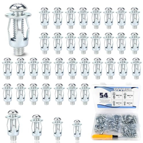 UVVRUR 54 Stück HohlraumdüBel Metall Set Hohlraumdübel M4-M8 Blütenblattmutter Schrauben für Aluminiumverkleidung, Stahlblechrohr, Eisenblech, Hohlkunststoffplatten, dünne Wände,Wand