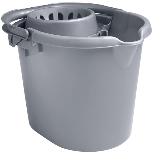 2x Wringeimer mit Siebaufsatz Ausguss und Henkel - 16 Liter - grau - Rechteckig - Skala Putzeimer Wischeimer Wringeimer Eimer Haushaltseimer Wassereimer Wischmop-Eimer