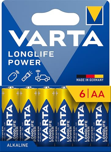 VARTA Batterien AA, 6 Stück, Longlife Power, Alkaline Mignon-Batterie | LR6 mit 1,5 V, Made in Germany, bis 10 Jahre lagerfähig, für Spielekonsole, Zahnbürste, Maus, Controller oder Taschenlampe