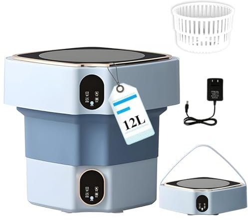 Lavatrice Portatile, Lavatrice Pieghevole da 12 Litri con centrifuga, Mini Lavatrice compatta per bucato per Appartamento, Lavanderia, Campeggio, Camper, Viaggi Blue
