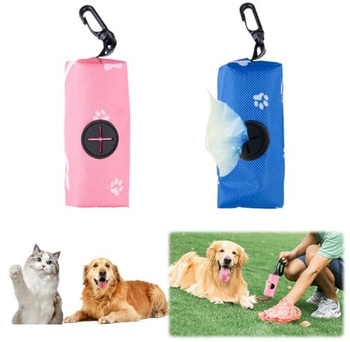 KOLZEMV 2 Pcs Hundekotbeutel-Spender, Tragbarer Kotbeutel-Spender mit Reißverschluss, Passt Jede Hundeleine (Blau Rosa)