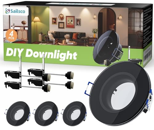 sailsco Set di 4 Cornice Faretti da Incasso GU10 per Cartongesso Acqueofuga IP44 in Alluminio Portafaretto da Incasso Rotondo Foro 68mm,Portalampada GU10 Incluso,Nero