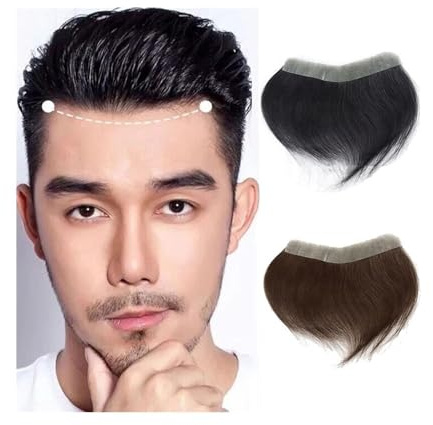 YANG11FAN Protesi capillare da Uomo, 16x2 cm, Toupet con Capelli Umani, Base in PU, Pelle Sottile, Toppa for la Fronte(#4 Medium Brown)