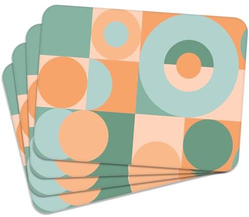 MG Design Set aus 4 Kork-Platzsets – Retro Geometry – 30 x 40 cm – hitzebeständig & abwischbar, mit Korkrückseite