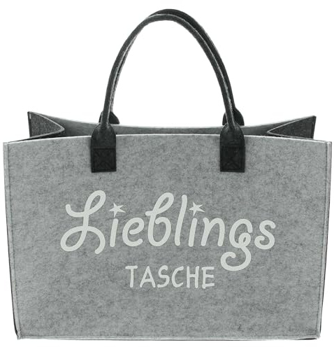 Dekoleidenschaft Shopper Lieblingstasche aus Filz, grau, recyceltes PET, Einkaufstasche groß, Damen Filztasche, Tragetasche