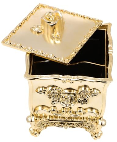 Boîte de Rangement en Plastique Or Motifs Floraux en Relief, Organisateur pour Cotons à Maquillage, Espace de Stockage Ample, pour Salle de Bain ou Comptoir