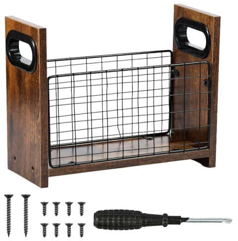 Magazine Holder, Metal and Wood Magazine Rack Floor, Farmhouse Newspaper File Holder Organizer, Decorative Magazines Storage Basket for Letters, Magazines, Books, Newspapers