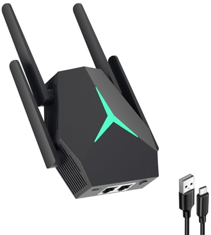 1200Mbps Repeteur WiFi Puissant sans Fil,5G Amplificateur WiFi de avec 4 Antennes Couvrant Une Superficie de 10000 sq.ft,2 Ports LAN,Répéteur WiFi/Routeur/AP pour la Maison et Le Bureau (EX004)