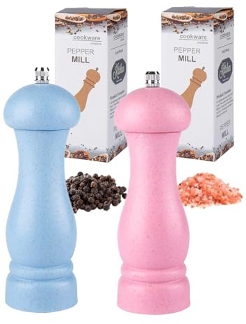 Salt and Pepper Grinder Set, Pepper Mill Set of 2 Manual Salt Pepper Shakers Grinder Refillable 6.5 Inch with Adjustable Ceramic Grinding Rotor (Blue+Pink)